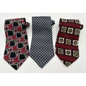 Lot 3 Men's Neckties 100% Silk Ziggurat By Mulberry Maroon Black Blue Green Tie